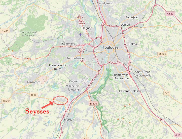 Seysses est au sud-ouest de Toulouse
